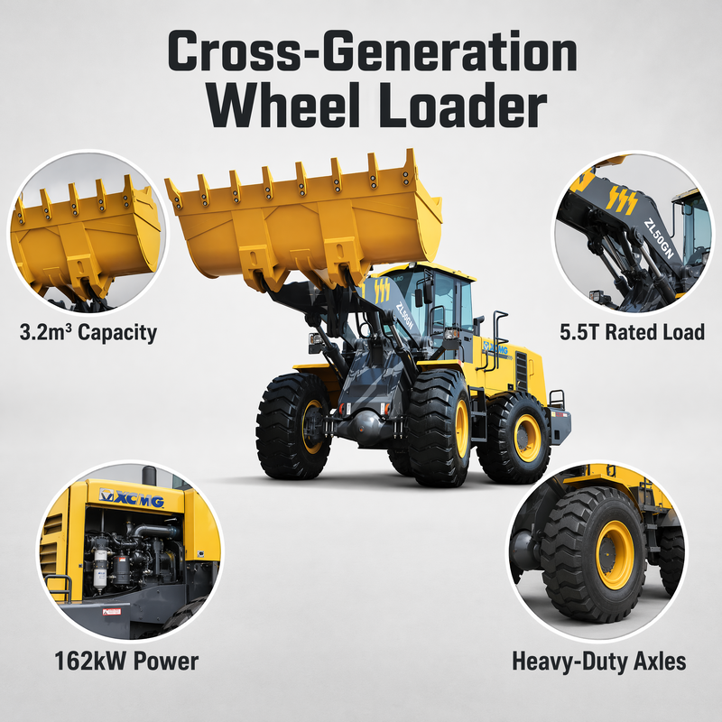 XCMG ZL50GN Carregador de rodas frontal de 5 toneladas 3.2m3 Construção de baldes Carregador pesado