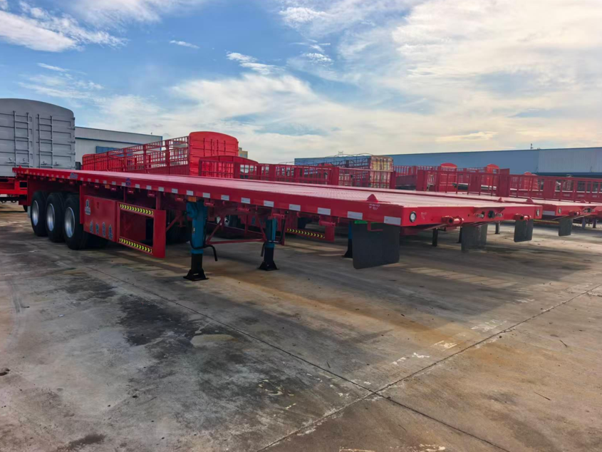 Semirreboque de plataforma reta de 12,5 metros e 3 eixos com viga reta personalizada de fábrica, reboque de carga de contêiner para serviço pesado para venda